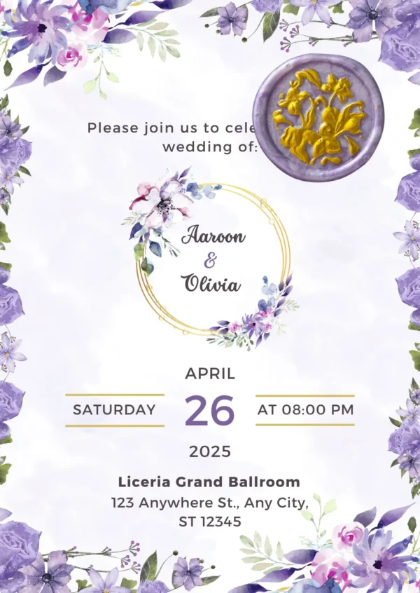 Model de invitatie in nuante de mov cu ligiliul Purple Haze