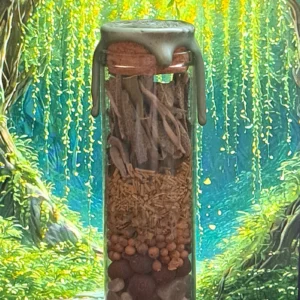 Vraja pentru sanatate si vitalitate cu aventurin verde si plante pentru refacere fizica si mentala, cu sigiliu cu maini vindecatoare reiki in nuante verzi